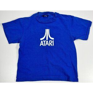 Atari Logo T-Shirt Cotton Blue Kids Youth M (10-12) Vintage Y2K
